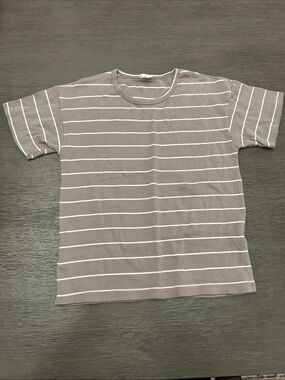 Jamie Kay Taupe and White Striped Short Sleeve Tee